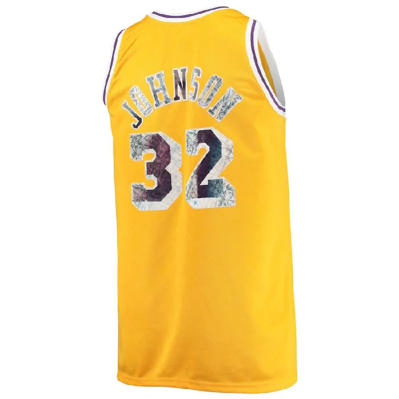 Lightweight Basketball Jersey for Full Movement-LA.Lakers #32 Magic Johnson Mitchell & Ness Big & Tall 1984-85 75th Anniversary Diamond Swingman Jersey Gold Stitched American Basketball Jersey