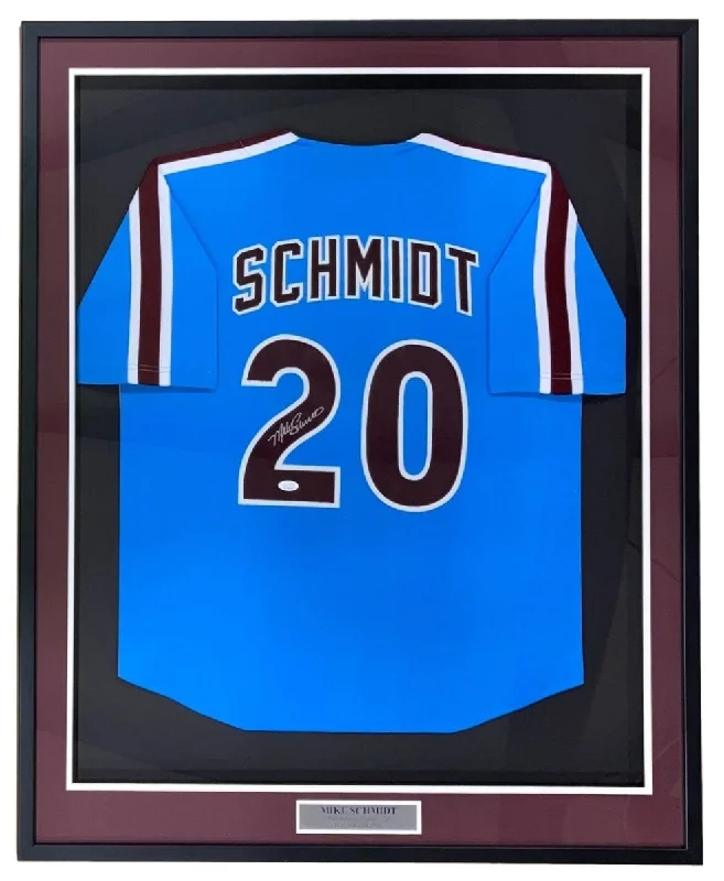 Classic Baseball Jersey for Fan Collections-Mike Schmidt Philadelphia Signed Framed Blue Baseball Jersey JSA Hologram