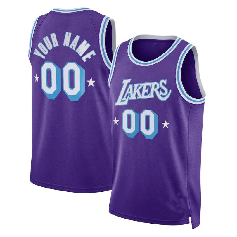 Stylish Basketball Jersey for Game Day Outfits-Custom LA.Lakers 2021-22 Swingman Jersey City Edition Purple Stitched Basketball Jersey