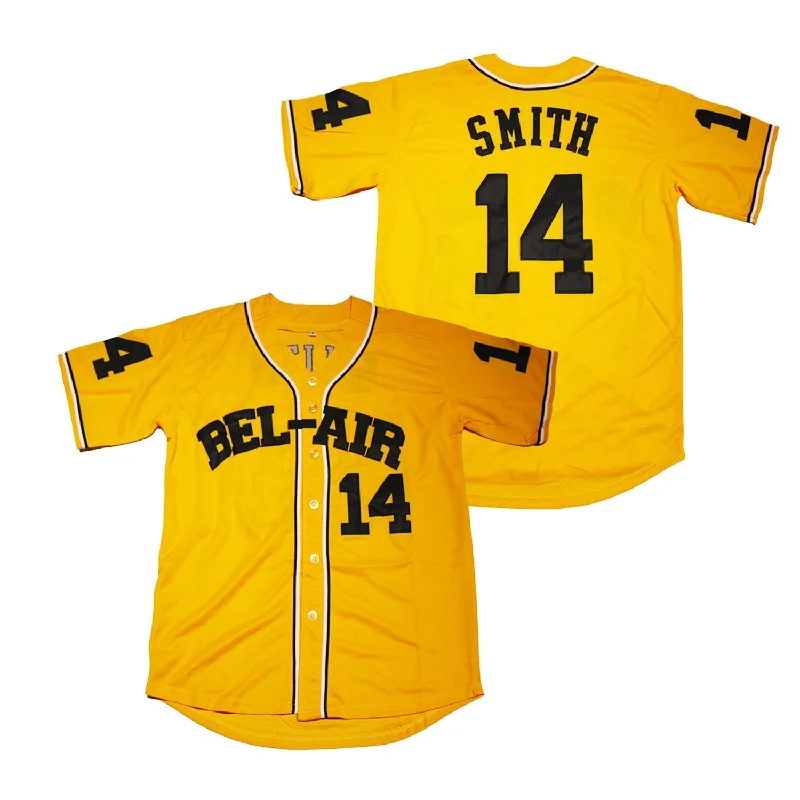 Customizable Baseball Jersey for Coaches-Bel Air Academy Baseball Jersey #14 Yellow Color