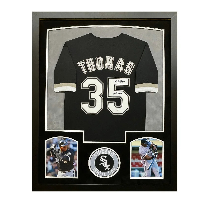 Bright Colored Baseball Jersey for Team Spirit-Frank Thomas Signed Chicago Black HOF Custom Suede Matte Framed Baseball Jersey