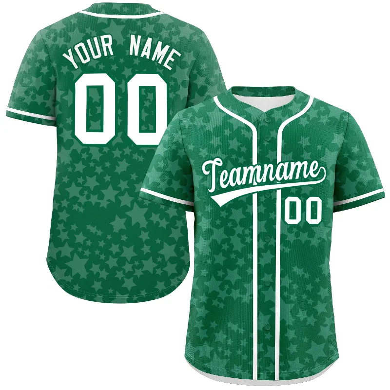 Breathable Baseball Jersey for Hot Weather-Custom Kelly Green White Personalized Star Graffiti Pattern Authentic Baseball Jersey