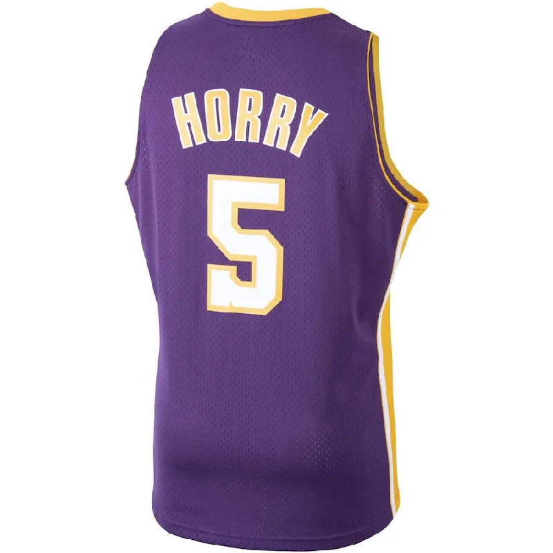 Stylish Basketball Jersey with Color Block Design-LA.Lakers #5 Robert Horry Mitchell & Ness 1999-2000 Hardwood Classics Swingman Player Jersey Purple Stitched American Basketball Jersey