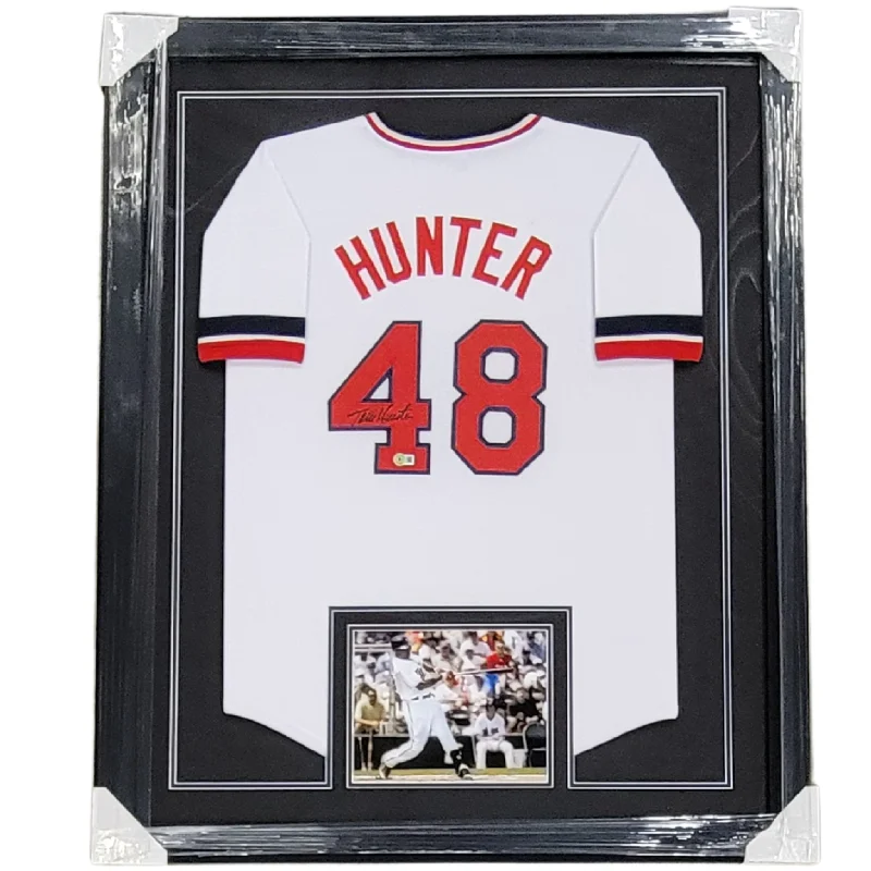 Customizable Baseball Jersey for School Teams-Torii Hunter Signed & Professionally Framed Custom White Baseball Jersey