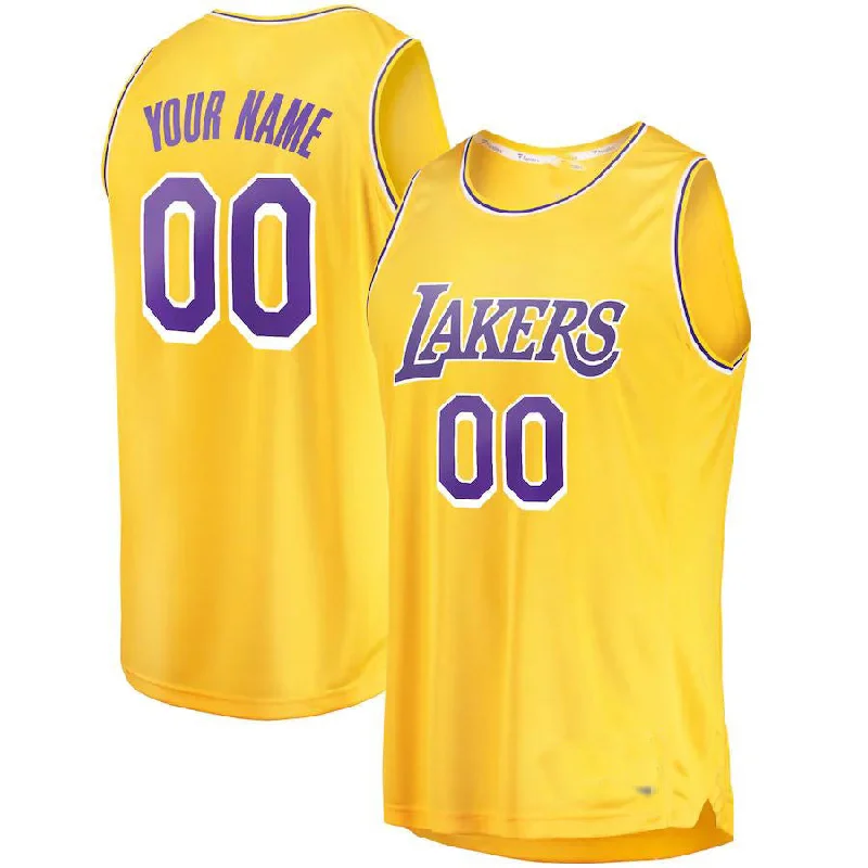 Classic Basketball Jersey for Game Day-Custom LA.Lakers Fanatics Branded 2018-19 Fast Break Replica Jersey Gold Icon Edition Stitched Basketball Jersey