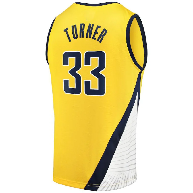 Casual Basketball Jersey for Relaxed Wear-IN.Pacers #33 Myles Turner Fanatics Branded Fast Break Replica Jersey Statement Edition Gold Stitched American Basketball Jersey