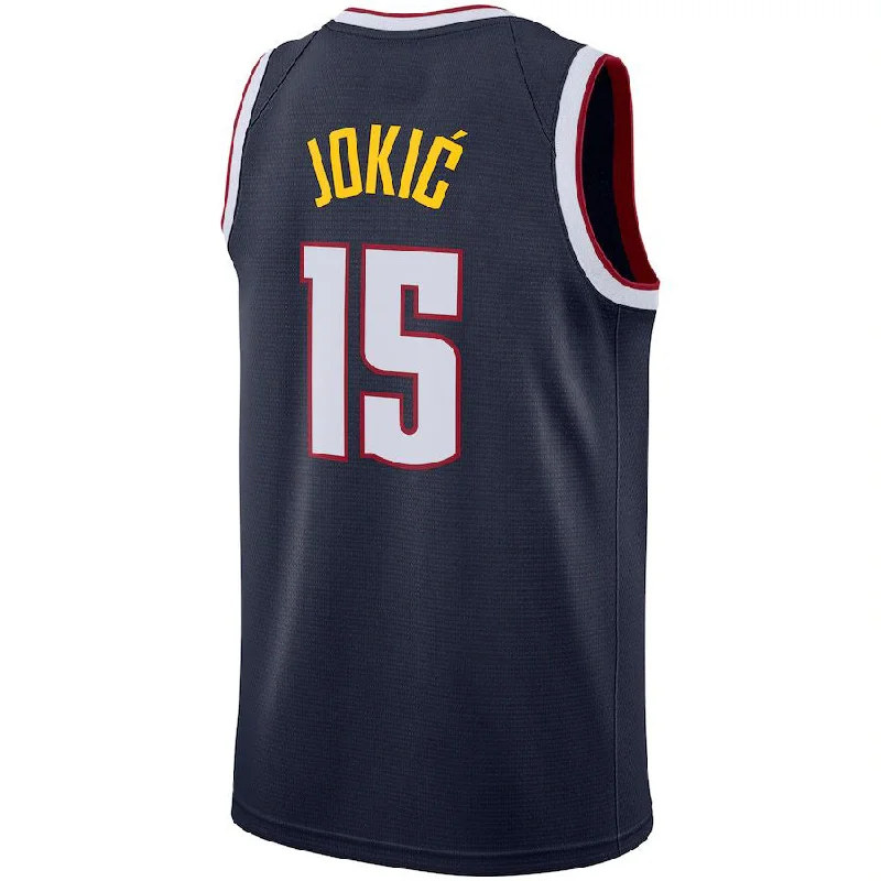 Soft Cotton Basketball Jersey for Maximum Comfort-D.Nuggets #15 Nikola Jokic Replica Swingman Jersey Icon Edition Navy Stitched American Basketball Jersey