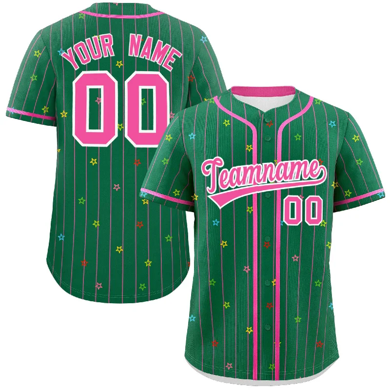 Comfortable Baseball Jersey for Outdoor Games-Custom Kelly Green Pink Stripe Fashion Personalized Star Pattern Authentic Baseball Jersey