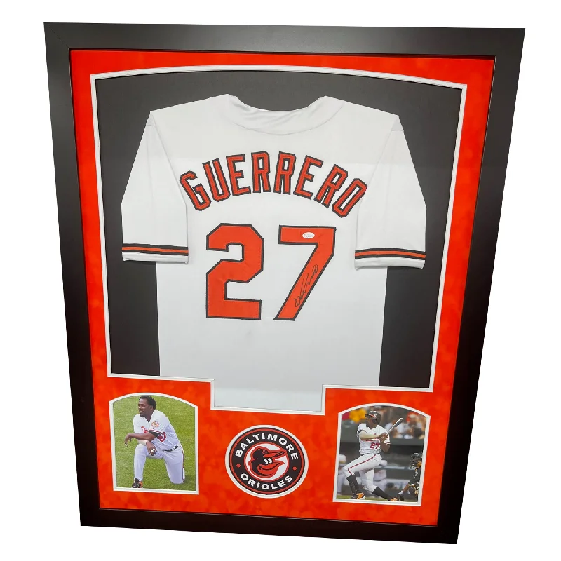 Mesh Baseball Jersey for Breathability and Comfort-Vladimir Guerrero Signed Baltimore White Custom Double-Suede Framed baseball Jersey (JSA)