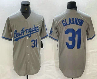 Breathable Baseball Jersey for Hot Weather-Los Angeles Dodgers #31 Tyler Glasnow Gray Alternate Player Number Team Logo Cool Base Jersey Baseball Jersey