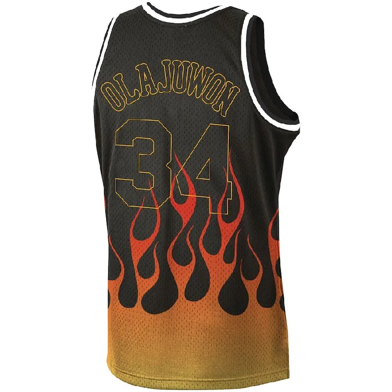 Custom Basketball Jersey for Charity Games-H.Rockets #34 Hakeem Olajuwon Mitchell & Ness 1993-94 Hardwood Classics Flames Swingman Jersey  Black Stitched American Basketball Jersey