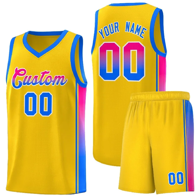 Retro Basketball Jersey with Throwback Designs-Custom Gold Light Blue-Pink Gradient Fashion Sports Uniform Basketball Jersey