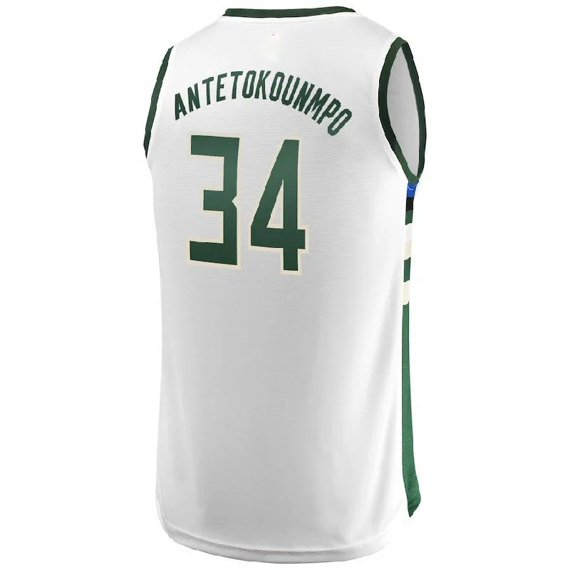 Team Basketball Jersey with Custom Fonts and Colors-M.Bucks #34 Giannis Antetokounmpo Fanatics Branded Fast Break Replica Jersey White Association Edition Stitched American Basketball Jersey