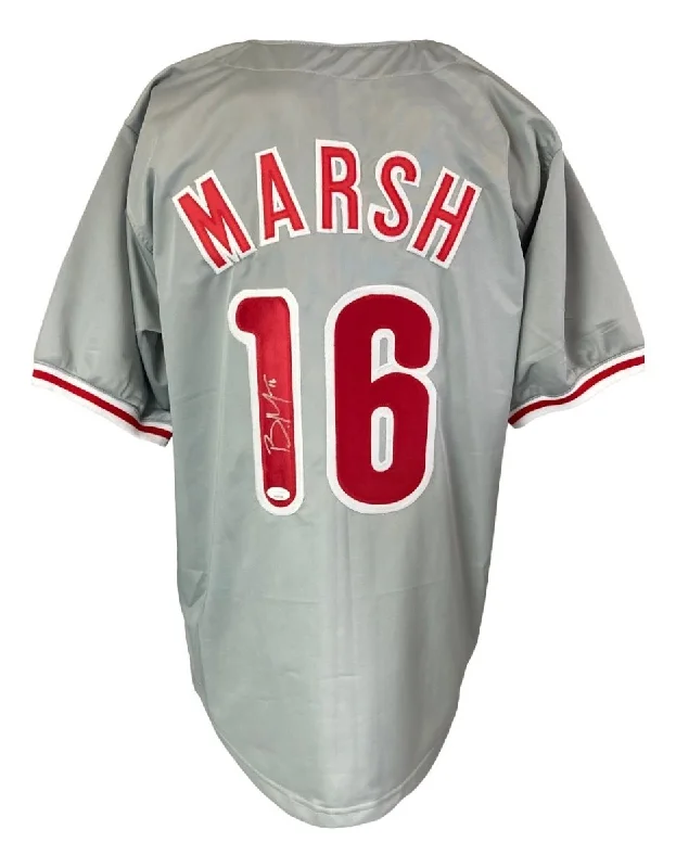 Soft Polyester Baseball Jersey for Active Play-Brandon Marsh Philadelphia Signed Gray Baseball Jersey JSA