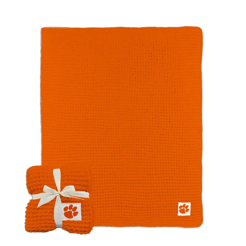 Durable Team Home Textiles for Everyday Use and Display-Clemson Cable Full Color Stripe Knit Throw 50x60