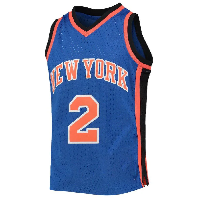 Basketball Jersey with Reflective Detailing for Visibility-NY.Knicks #2 Larry Johnson Mitchell & Ness 1998-99 Hardwood Classics Swingman Jersey Blue Stitched American Basketball Jersey