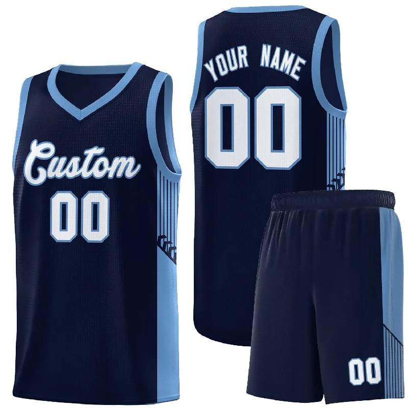 Basketball Jersey for Streetwear and Casual Looks-Custom Navy White-Light Blue Side Stripe Fashion Sports Uniform Basketball Jersey