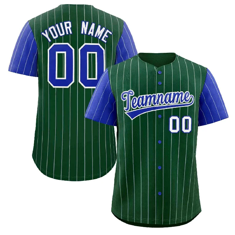 Custom Baseball Jersey with Your Own Text-Custom Green Royal-White Stripe Fashion Raglan Sleeves Authentic Baseball Jersey