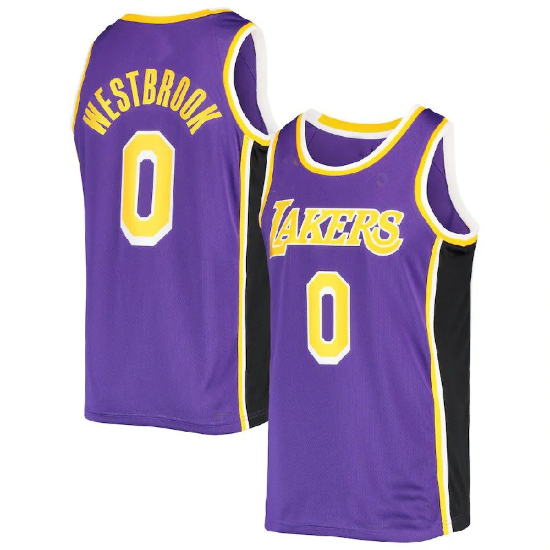 Soft Basketball Jersey for Casual Wear-LA.Lakers #0 Russell Westbrook Jordan Brand 2021-22 Swingman Jersey Statement Edition Purple Stitched American Basketball Jersey