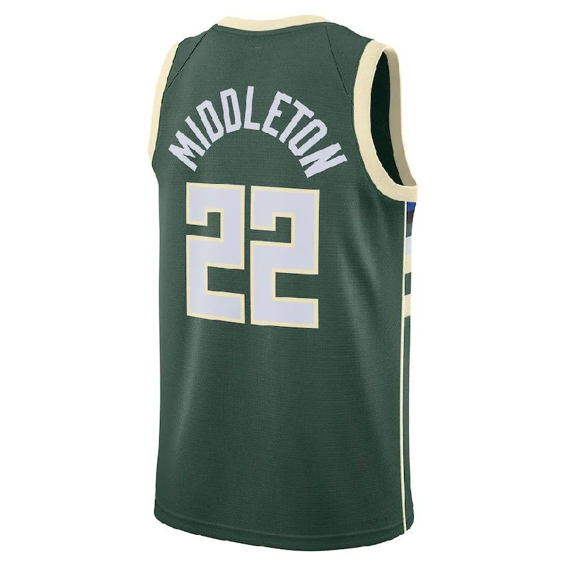 Stylish Basketball Jersey with Bold Patterns and Colors-M.Bucks #22 Khris Middleton Unisex 2022-23 Swingman Jersey Icon Edition Hunter Green Stitched American Basketball Jersey