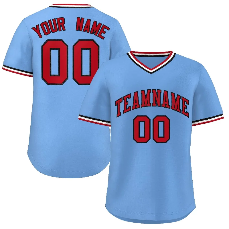 Stylish Baseball Jersey for On-the-Go Players-Custom Light Blue Red-White Classic Style Authentic Pullover Baseball Jersey