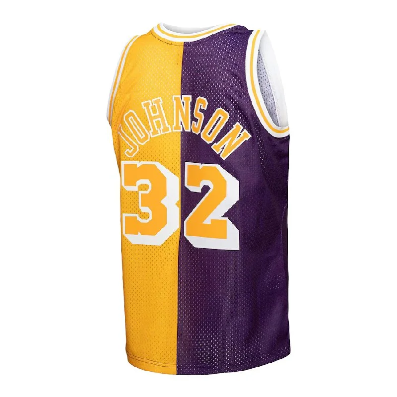 Basketball Jersey for Indoor and Outdoor Play-LA.Lakers #32 Magic Johnson Mitchell & Ness Big & Tall Hardwood Classics 1984-85 Split Swingman Jersey Purple Gold Stitched American Basketball Jersey