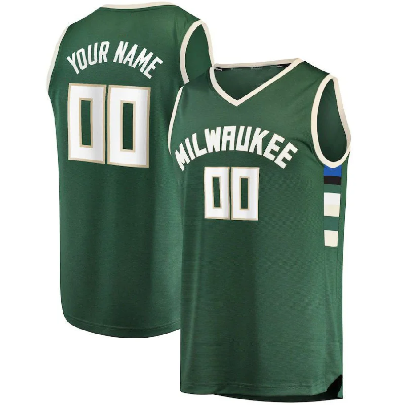 Custom Sublimated Basketball Jersey for Professional Teams-Custom M.Bucks Fanatics Branded  Fast Break Replica Jersey Hunter Green Icon Edition Stitched Basketball Jersey