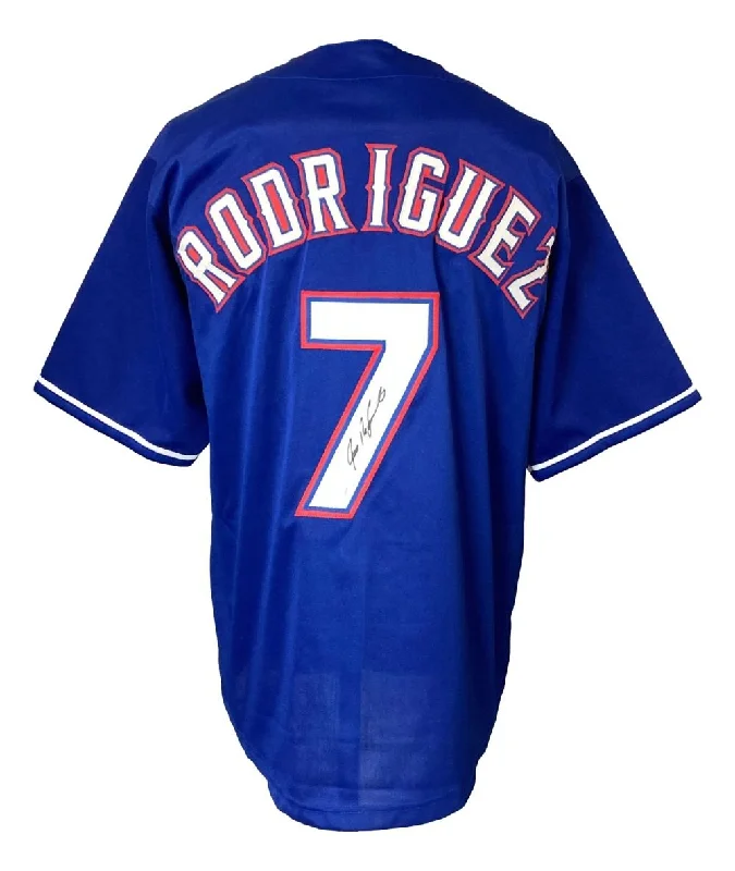 Cool and Comfortable Baseball Jersey for Training-Ivan Rodriguez Texas Signed Blue Baseball Jersey BAS