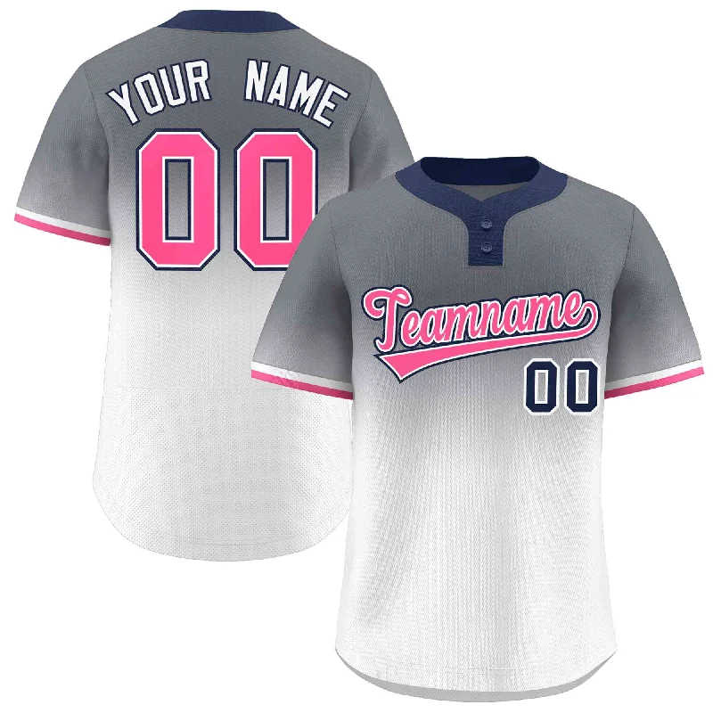 Customizable Baseball Jersey for Your Team-Custom Gray White Pink-White Gradient Fashion Authentic Two-Button Baseball Jersey