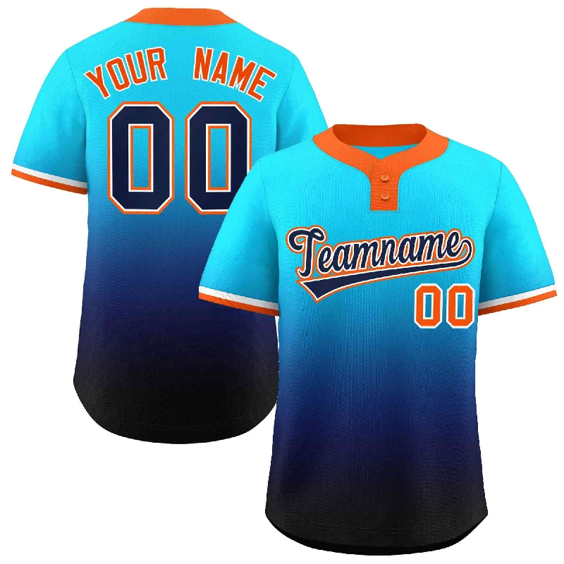 Youth Baseball Jersey with Personalized Design-Custom Light Blue Navy Navy-White Gradient Fashion Authentic Two-Button Baseball Jersey