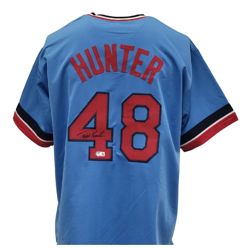 Soft Cotton Baseball Jersey for Everyday Outfits-Torii Hunter Signed Custom Light Blue Baseball Jersey