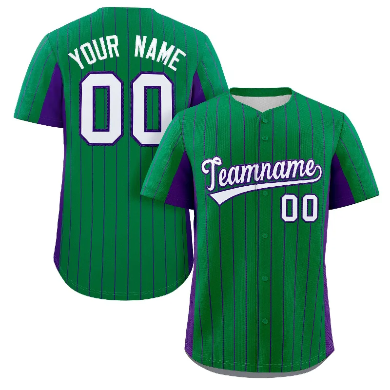 Baseball Jersey for Softball Leagues and Teams-Custom Kelly Green Purple-White Stripe Fashion Design Full Button Authentic Baseball Jersey