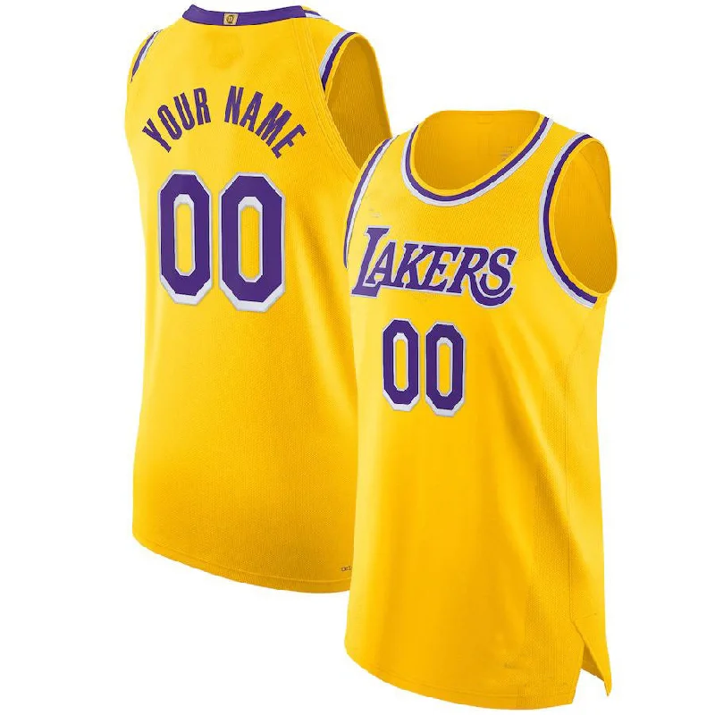 Bold Basketball Jersey with Team Colors-Custom LA.Lakers 2021-22 Diamond Swingman Authentic Jersey Gold Icon Edition Stitched Basketball Jersey