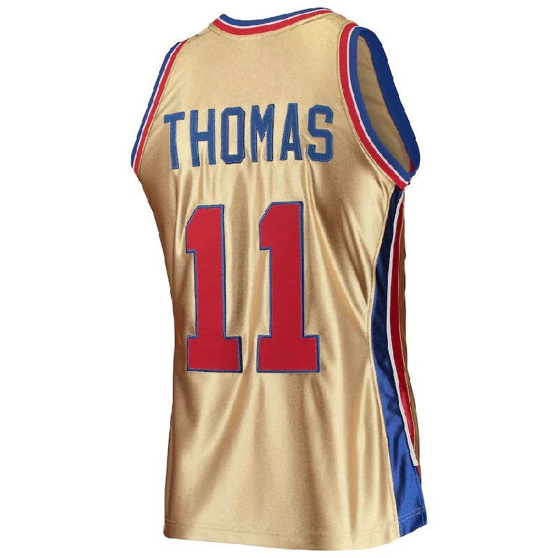 Basketball Jersey for Indoor and Outdoor Play-D.Pistons #11 Isaiah Thomas Mitchell & Ness 75th Anniversary 1982-83 Hardwood Classics Swingman Jersey Gold Stitched American Basketball Jersey