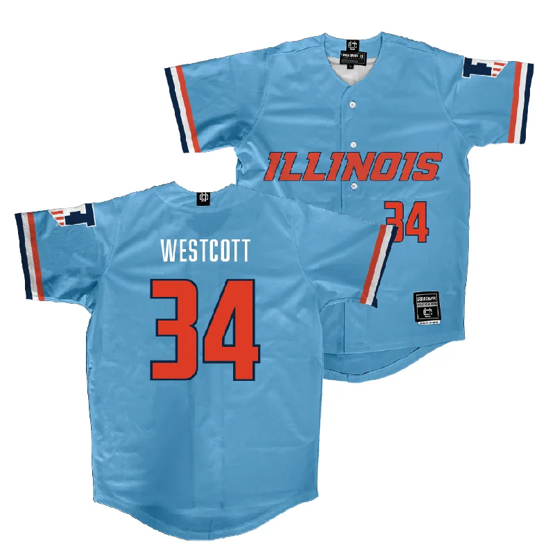 Baseball Jersey with Number and Name on Back-Illinois Light Blue Baseball Jersey - Drake Westcott #34