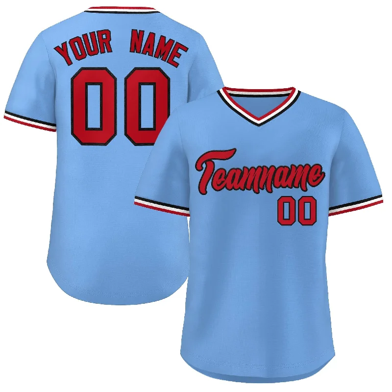 Comfortable Jersey for Softball and Baseball Players-Custom Light Blue Red-White Classic Style V-Neck Authentic Pullover Baseball Jersey