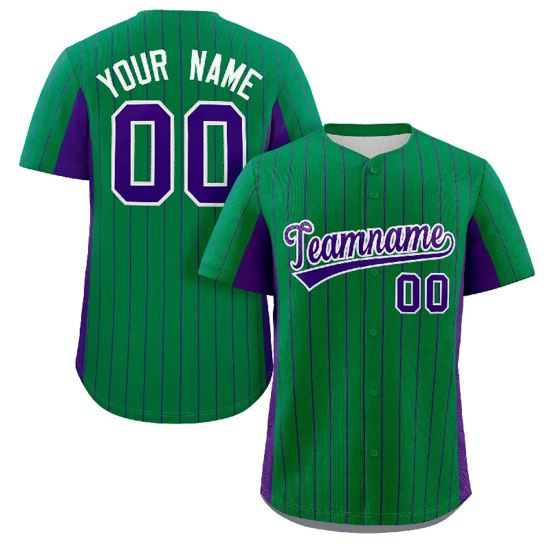 Mesh Baseball Jersey for Breathability and Comfort-Custom Kelly Green Purple Stripe Fashion Design Full Button Authentic Baseball Jersey