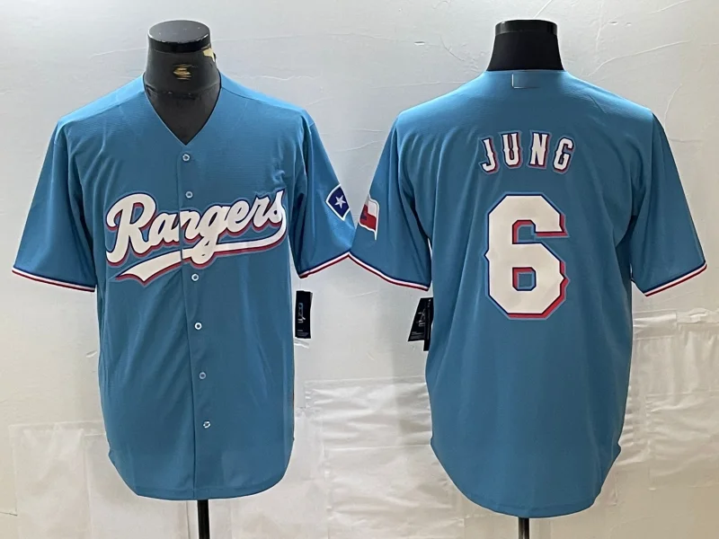 Premium Baseball Jersey for Competitive Play-Texas Rangers #6 Josh Jung Light Blue Team Logo Cool Base Baseball Jersey