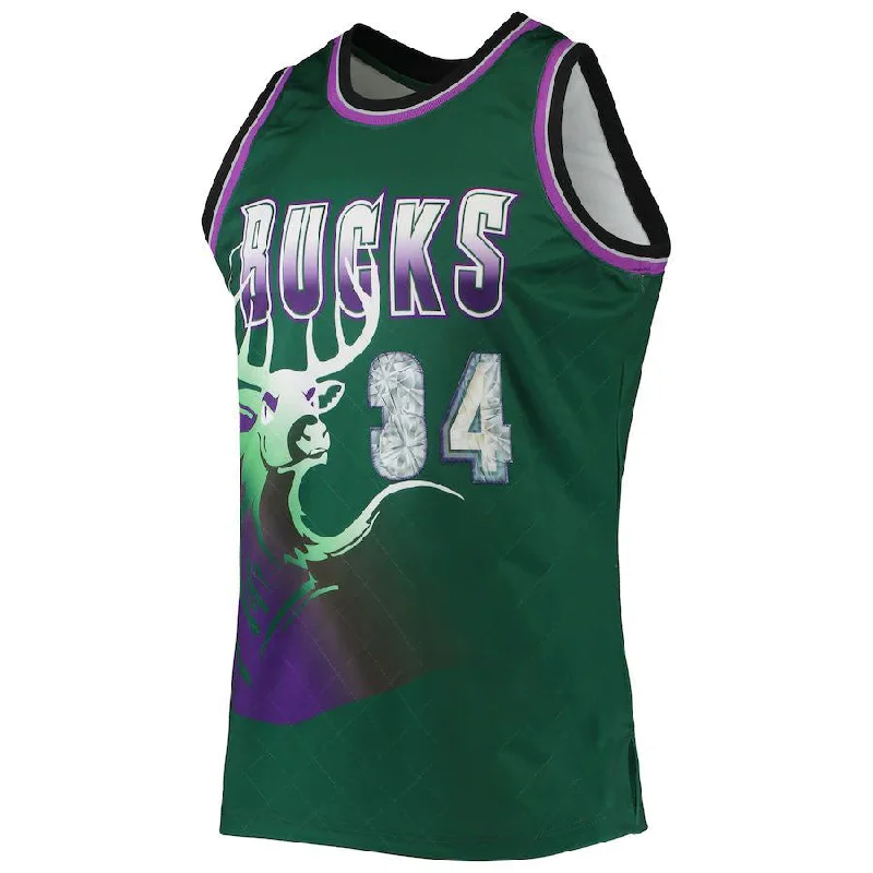 Basketball Jersey for High School and College Players-M.Bucks #34 Ray Allen Mitchell & Ness 1996-97 Hardwood Classics  75th Anniversary Diamond Swingman Jersey Green Stitched American Basketball Jersey