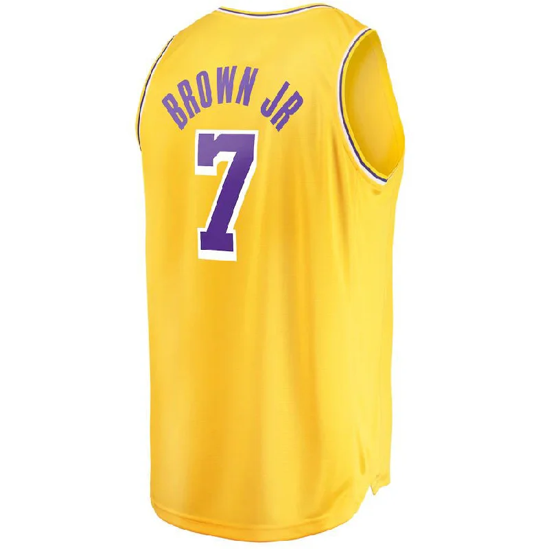 Comfortable Basketball Jersey for Practice Sessions-LA.Lakers #7 Troy Brown Jr. Fanatics Branded Fast Break Replica Jersey Icon Edition Gold Stitched American Basketball Jersey