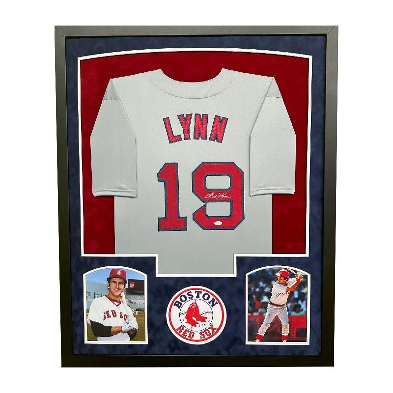 Baseball Jersey with Number and Name on Back-Fred Lynn Signed Boston Gray Custom Suede Matte Framed Baseball Jersey