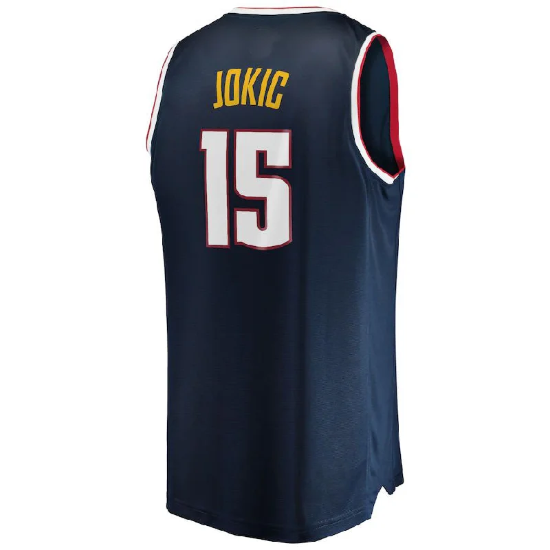 Classic Basketball Jersey for Traditional Style-D.Nuggets #15 Nikola Jokic Fanatics Branded Fast Break Player Jersey Icon Edition Navy Stitched American Basketball Jersey