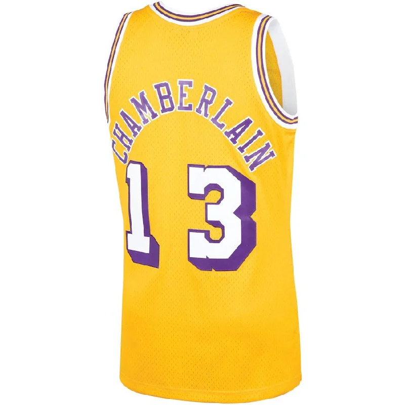 Premium Cotton Basketball Jersey for Comfort-LA.Lakers #13 Wilt Chamberlain Mitchell & Ness 1971-72 Hardwood Classics Swingman Player Jersey Gold Stitched American Basketball Jersey