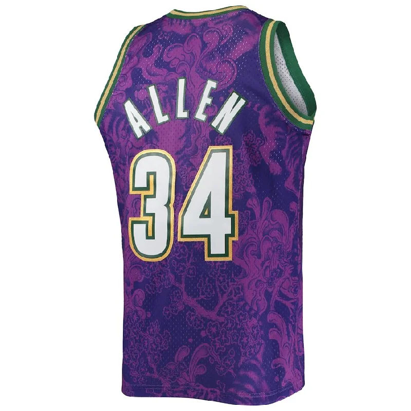 Athletic Basketball Jersey for High-Intensity Games-M.Bucks #34 Ray Allen Mitchell & Ness Hardwood Classics 2000-01 Lunar New Year Swingman Jersey Purple Stitched American Basketball Jersey