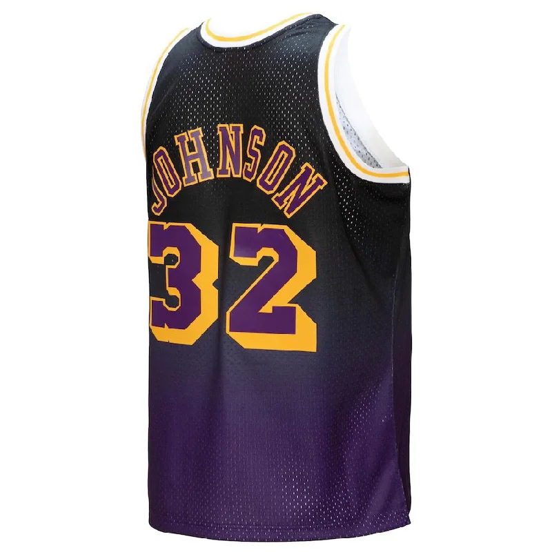 Retro Basketball Jersey with Throwback Designs-LA.Lakers #32 Magic Johnson Mitchell & Ness 1984-85 Hardwood Classics Fadeaway Swingman Player Jersey Purple Black Stitched American Basketball Jersey