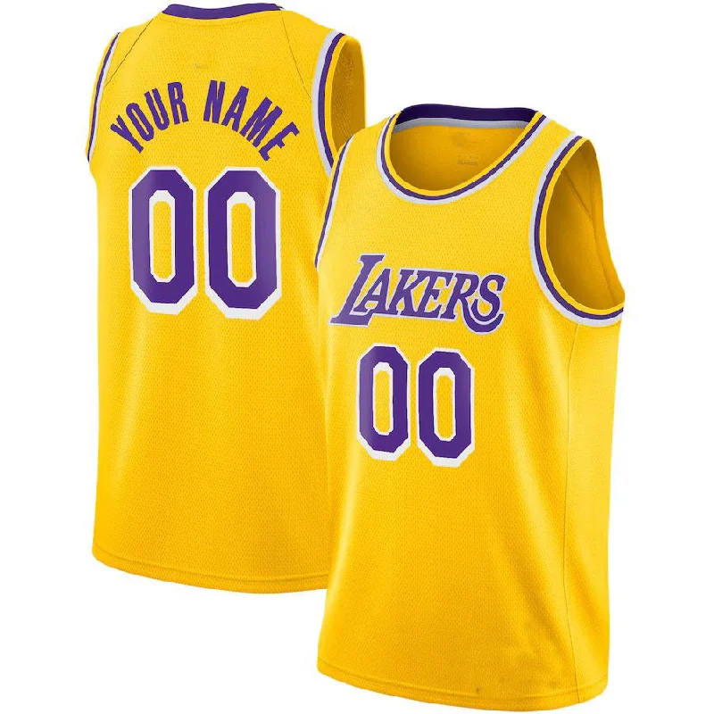 Premium Basketball Jersey for Professional Teams-Custom LA.Lakers Swingman Jersey Gold Icon Edition Stitched Basketball Jersey