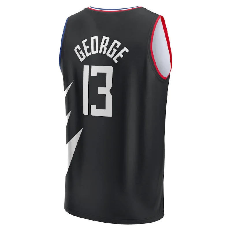 Comfortable Basketball Jersey for Everyday Wear-LA.Clippers #13 Paul George Fanatics Branded 2021-22 Fast Break Player Jersey Black Statement Edition Stitched American Basketball Jersey