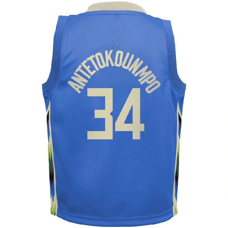 Stylish Basketball Jersey with Graphics and Text-M.Bucks #34 Giannis Antetokounmpo Preschool 2022-23 Replica Jersey City Edition Royal Stitched American Basketball Jersey