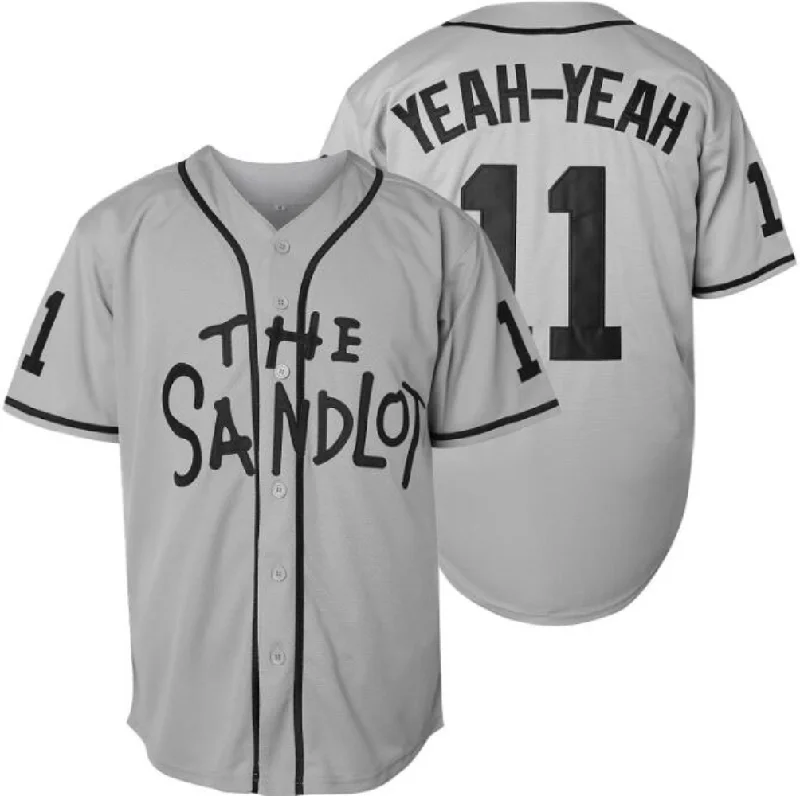 Full Button Baseball Jersey for Traditional Style-The Sandlot Yeah Yeah #11 Men Stitched Movie Baseball Jersey Gray Color