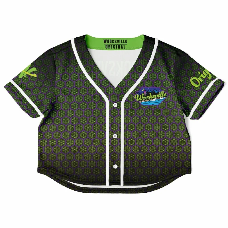 Embroidered Baseball Jersey with Team Colors-HexaFlower Cropped Baseball Jersey